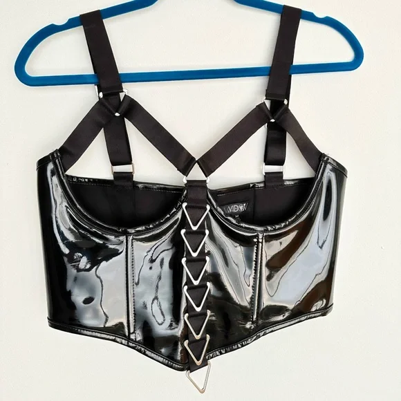 Dolls Kill Black Patent Undurbust Top Size S/M Poster Grl Patent Buckle Underbust Corset - Patent Black  main image 3